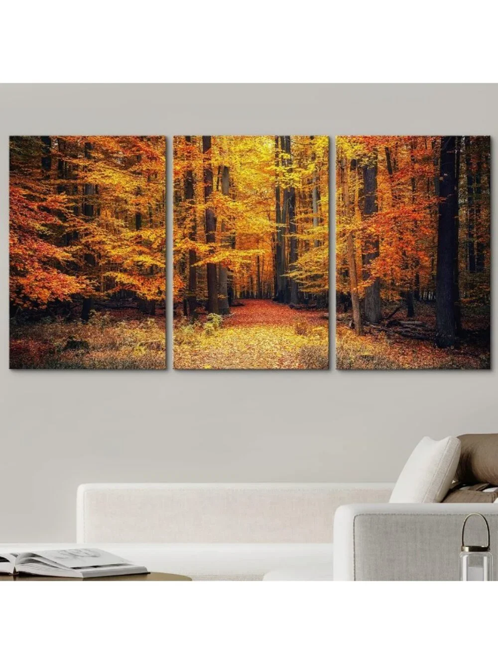 3 Piece Canvas Wall Art Set - Autumn Park Pathway - Modern Framed Decor, 16x24